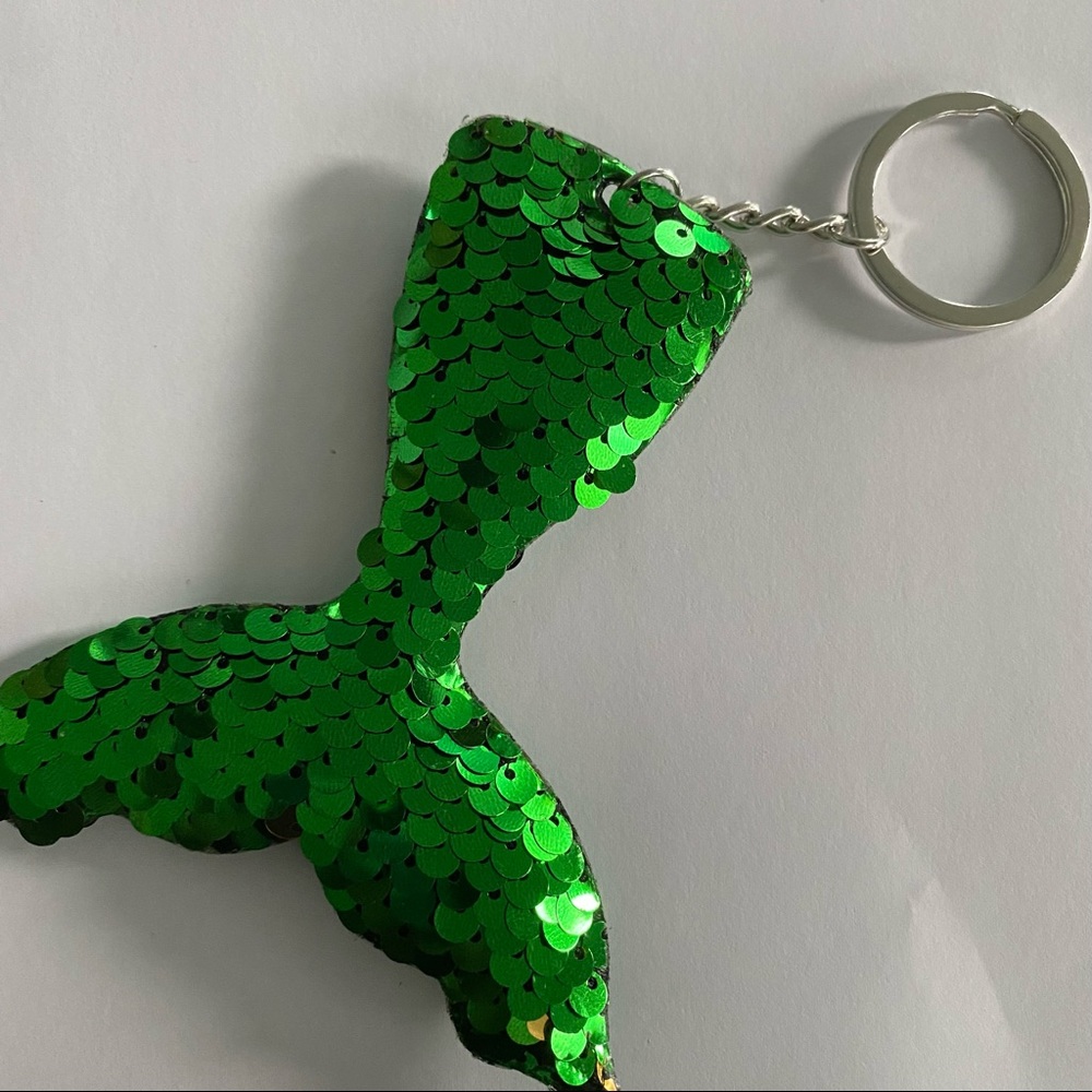 green sequin mermaid tail keychain